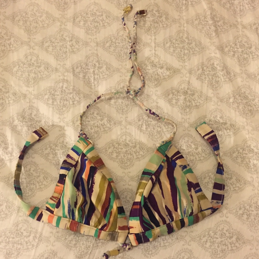 Hayden Harnett multi stripe bikini halter tie top